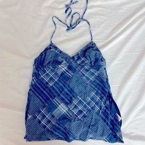 American eagle 100% cotton halter top blue size 4 zipper close side